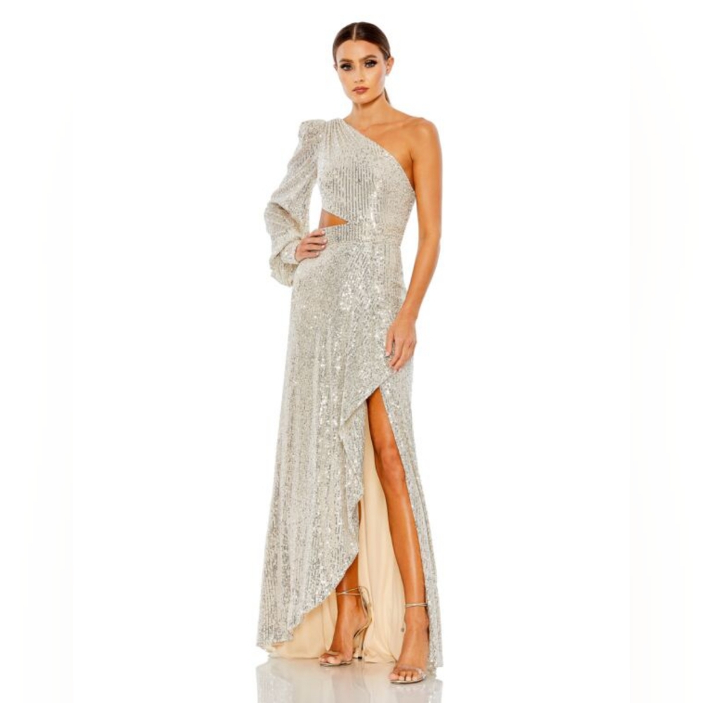 Mac Duggal Sequined One Shoulder Cut Out Gown